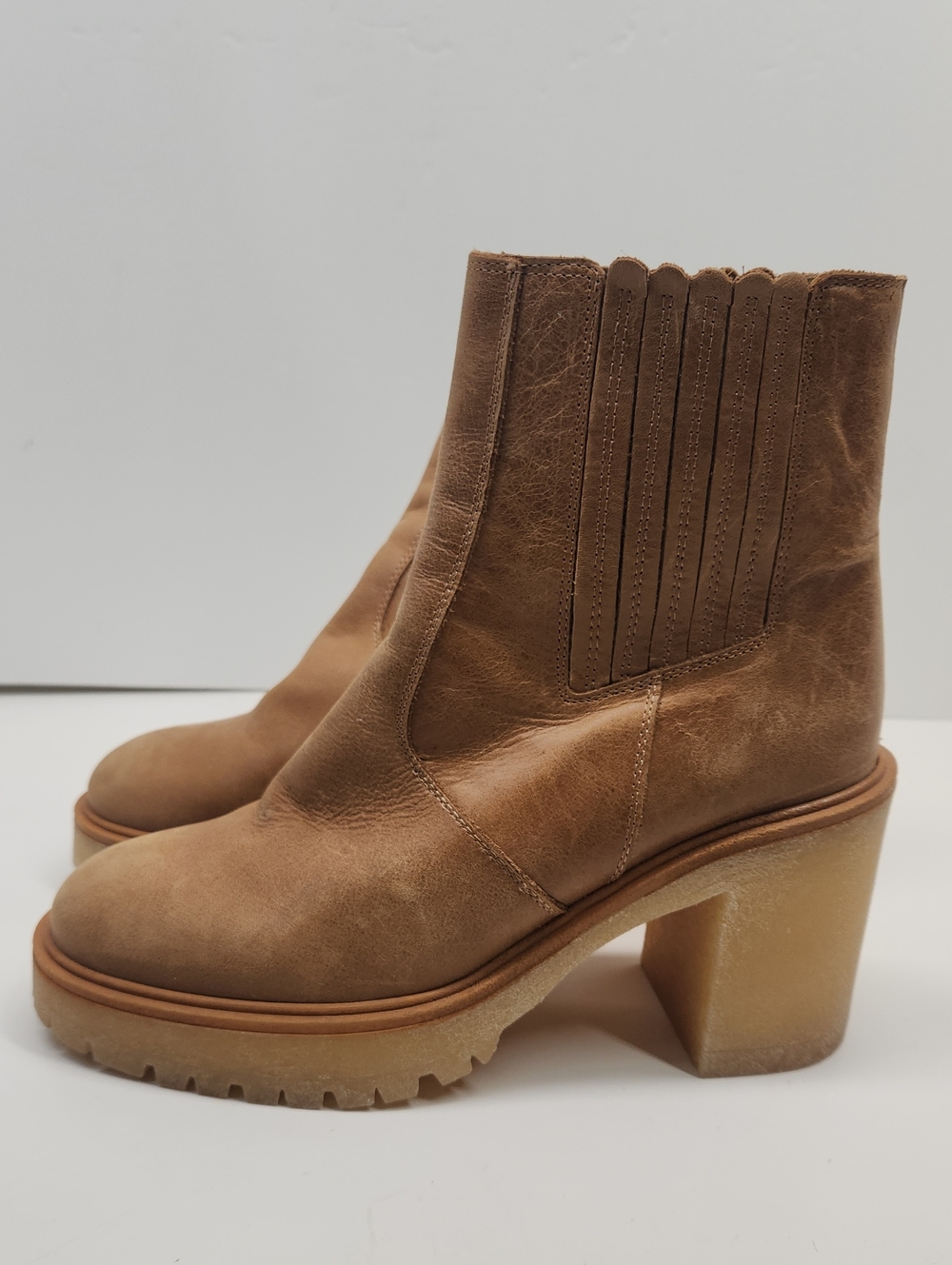 Free People Tan Leather Platform James Chelsea Booties Sz 9/39.5